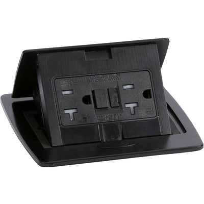 Pop Up Countertop Electrical Outlet, GFCI Receptacle, All-Black, Open