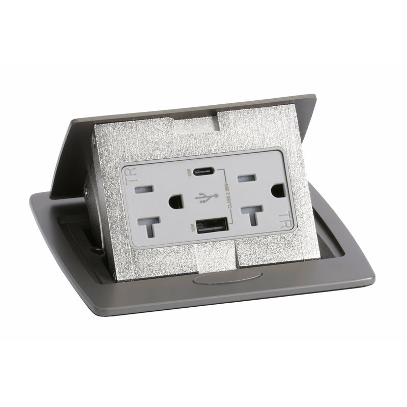 Kitchen Countertop Pop Up Outlet Charging USB A/C Ports Graphite Black, Open