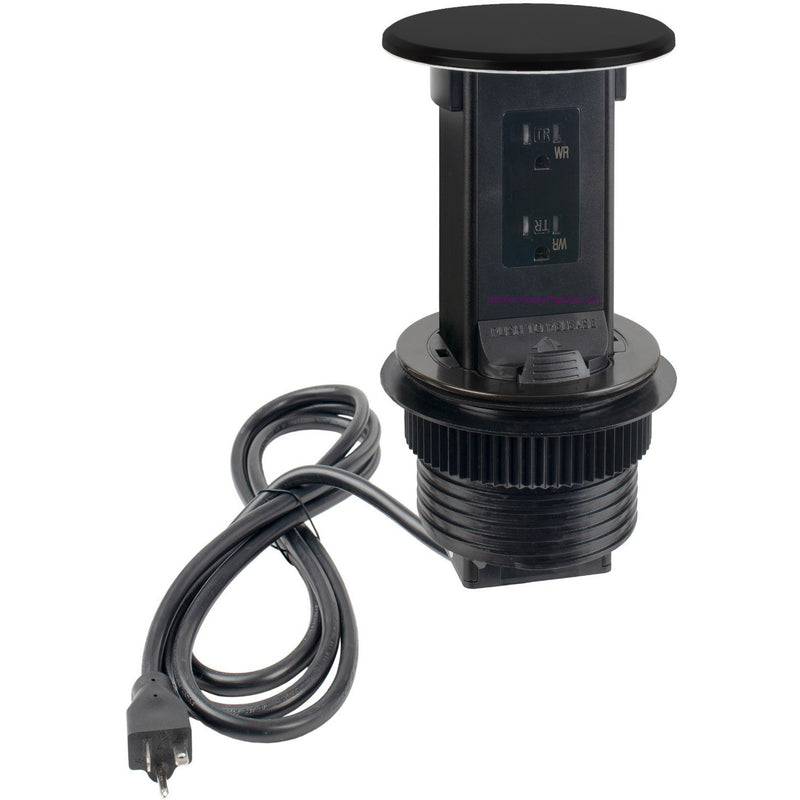 Lew Electric PUR15-BK-DS Countertop Waterproof Pop Up Outlet, Black, Showing Cord