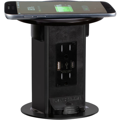 Countertop Pop Up Outlet, 15A USB-A/C, Wireless Charging, Black