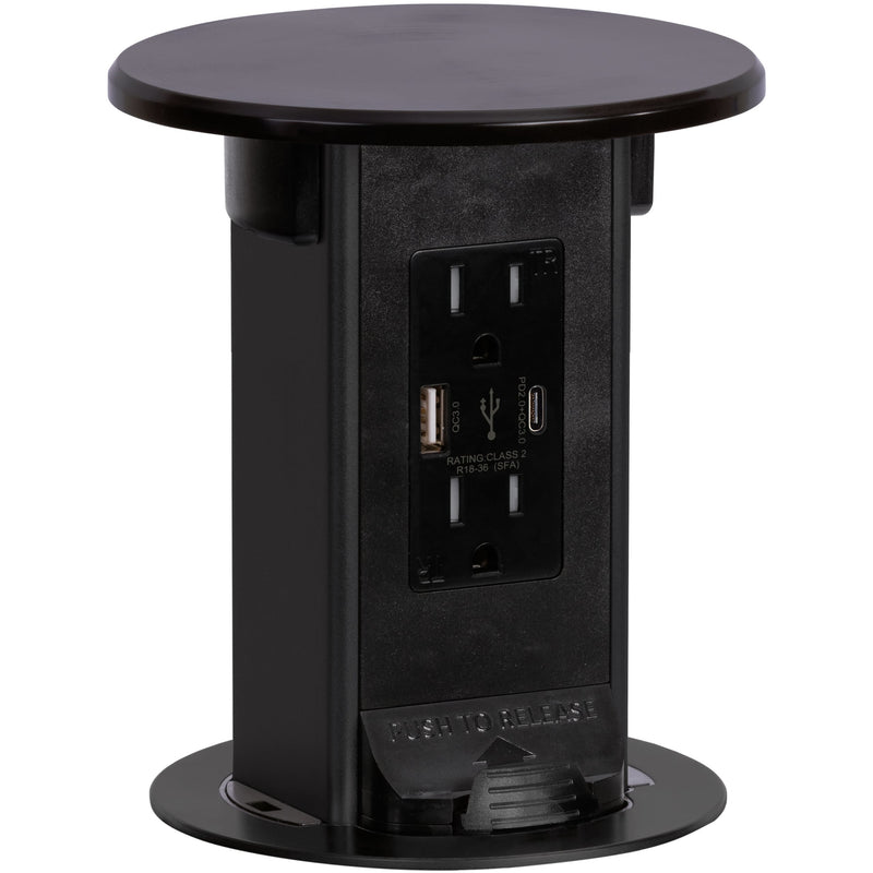 Countertop Pop Up Outlet, 15A USB-A/C, Wireless Charging, Black
