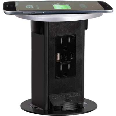 Countertop Pop Up Outlet, 15A USB-A/C, Wireless Charging, Stainless