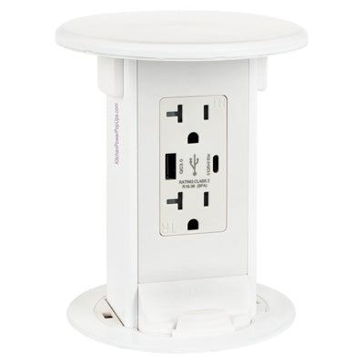 Countertop Waterproof Pop Up 20A Outlet, USB-A/C Charging, All-White