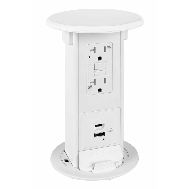 Lew Electric PUR20-AWT-GFI-2USB-AC Pop Up Outlet All White