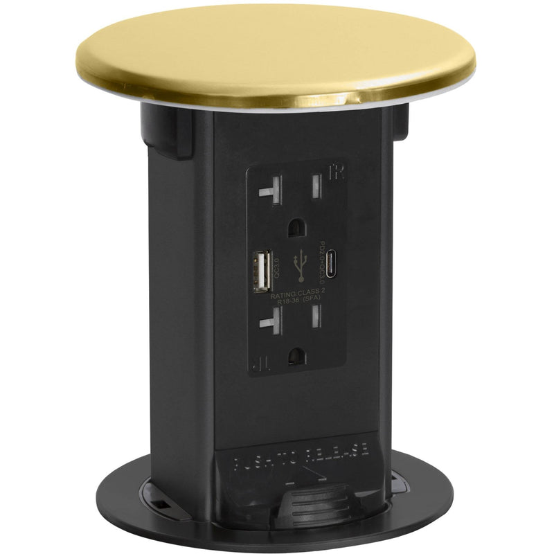 Lew Electric PUR20-B-AC-USB Counter Waterproof Pop Up 20A/USB, Brass