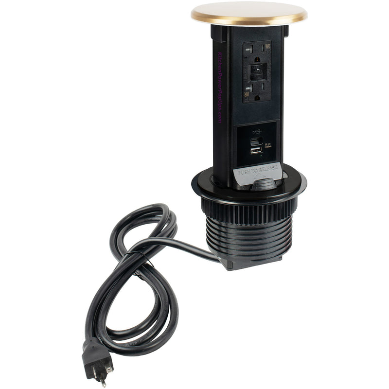 Countertop Spill Proof Pop Up 20A GFI Outlet & Charging USB-A/C, Brass