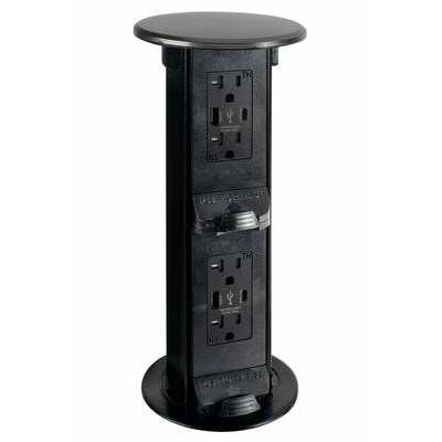 Countertop Pop Up 2-Stage 4 Power/4 USB Charging, Black Stainless
