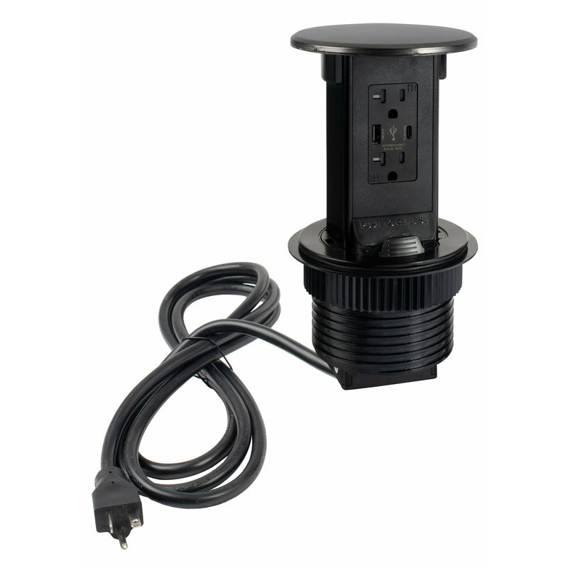 Lew Electric PUR20-BS-AC-USB Pop Up Outlet, USB-A/C Charging, Black Stainless, Entire Unit