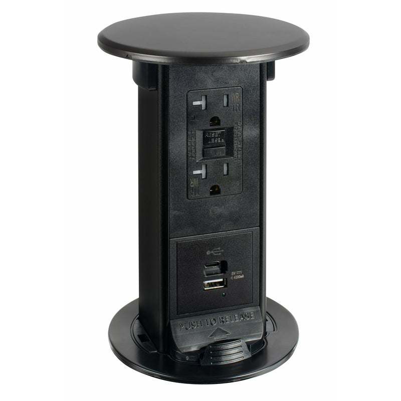 PUR20-BS-GFI-2USB-AC Pop Up Counter Outlet, USB-A/C Ports, GFI, Black Stainless