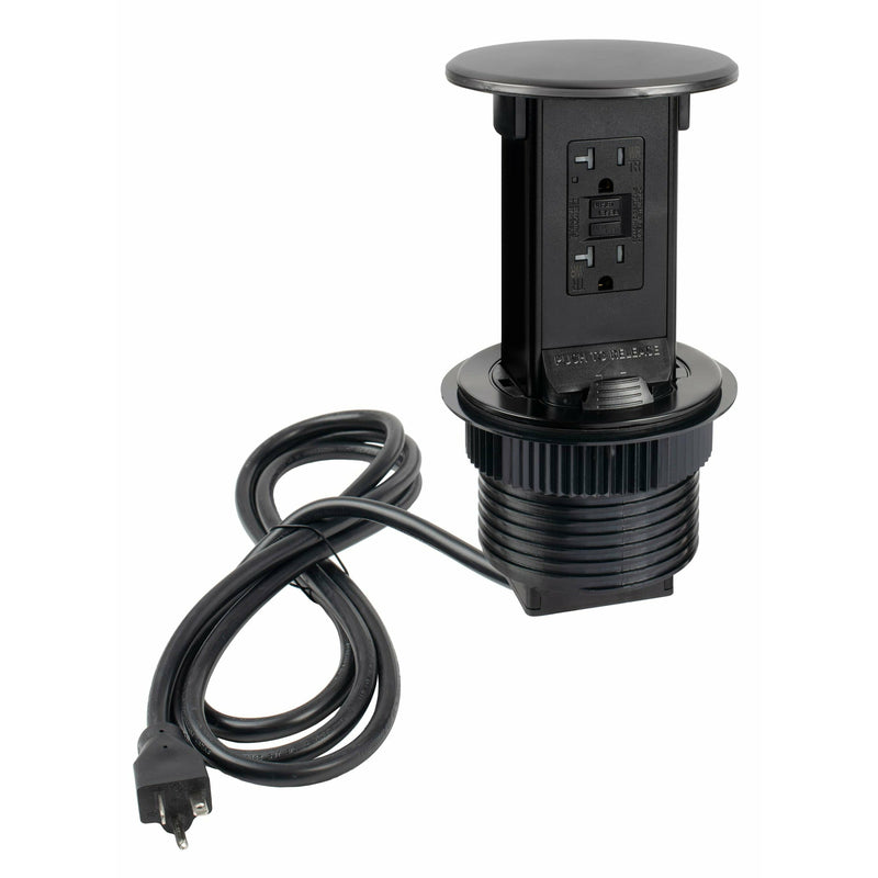 Lew Electric PUR20-BS Kitchen Countertop Waterproof Pop Up 20A GFCI Outlet, Black Stainless, Entire Unit
