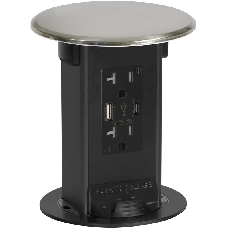 Lew Electric PUR20-NS-USB Nickel 2 Power 20A, 2 Charging USB, Kitchen Power Round Pop Up Outlet
