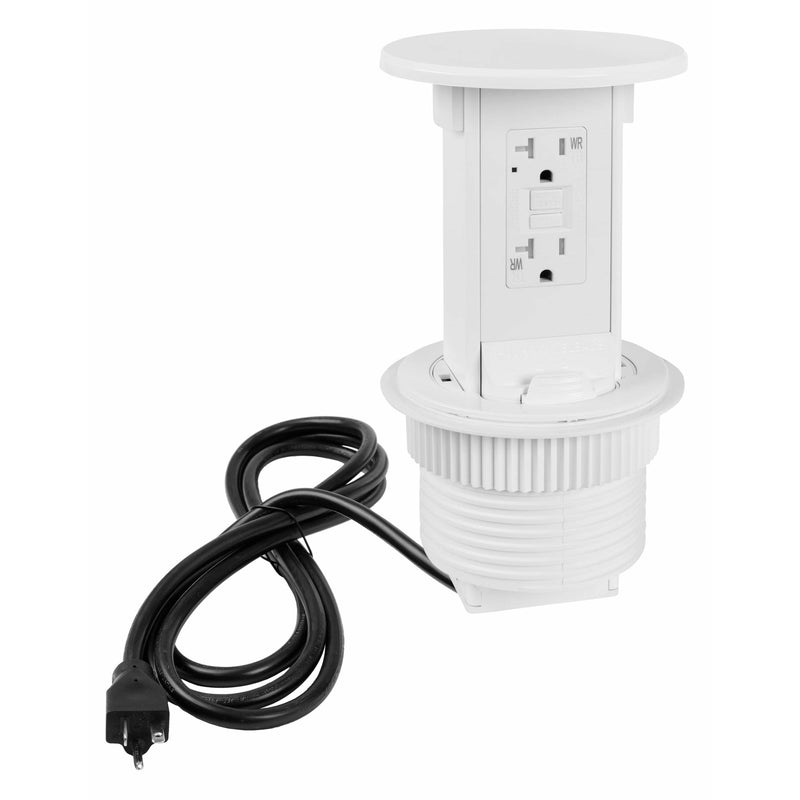 Lew Electric PUR20-RAWT-GFI-QI All-White Pop Up Outlet with GFCI and Wireless Charging, Showing Entire Unit