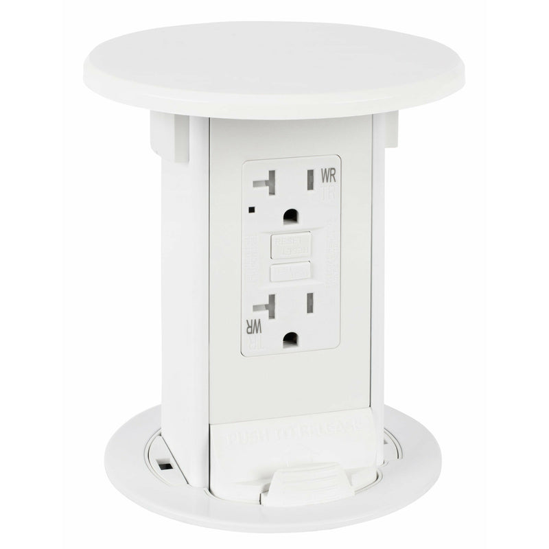 Lew Electric PUR20-RAWT-GFI-QI All-White Pop Up Outlet with GFCI and Wireless Charging