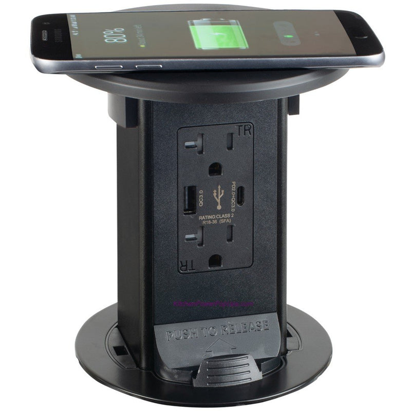 Counter Pop Up USB-A and USB-C Ports, Wireless Charging, Black