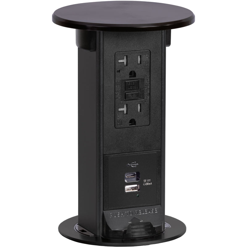 Kitchen Pop Up 20A USB-A & USB-C Ports, GFI, Wireless Charging, Black
