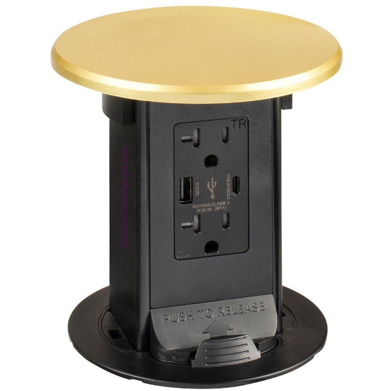 Counter Pop Up USB-A and USB-C Ports, Wireless Charging, Brass