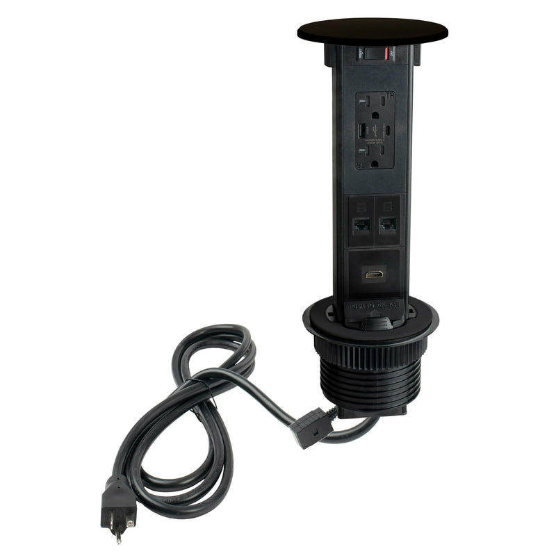 Countertop Pop Up Outlet, 2 USB, 2 Cat6, 1 HDMI, QI Charging, Bronze