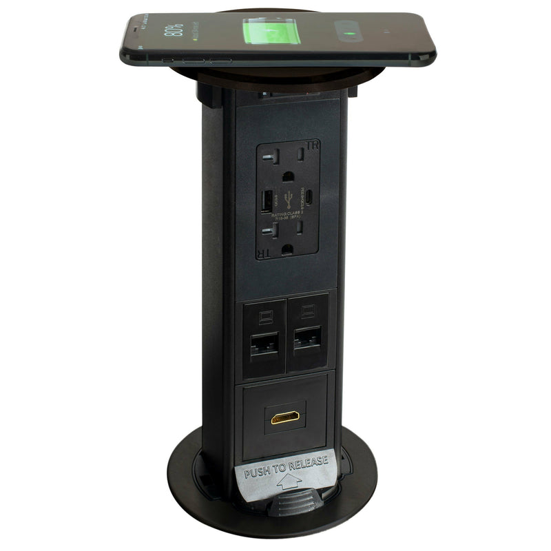 Countertop Pop Up Outlet, 2 USB, 2 Cat6, 1 HDMI, QI Charging, Bronze