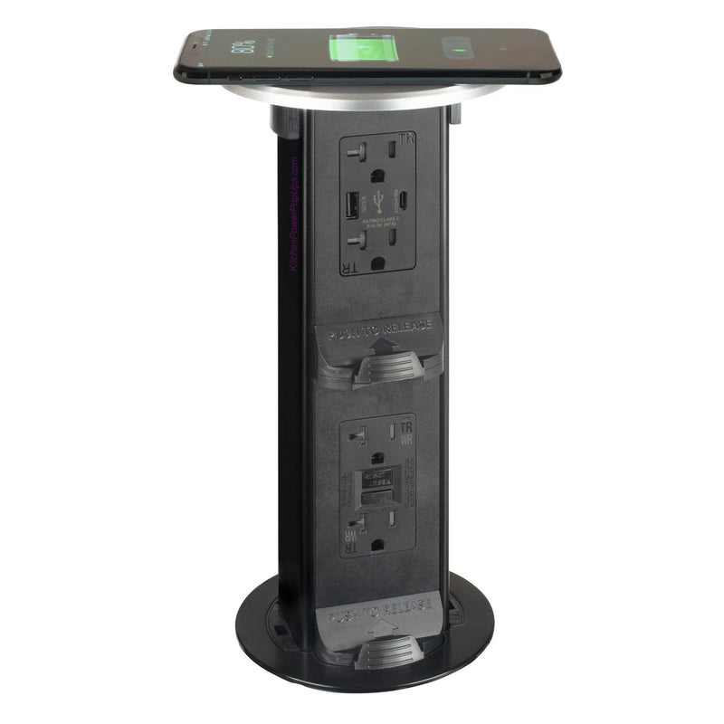 2-Stage GFI & USB A/C Wireless Charging Kitchen Pop Up Outlet, Silver