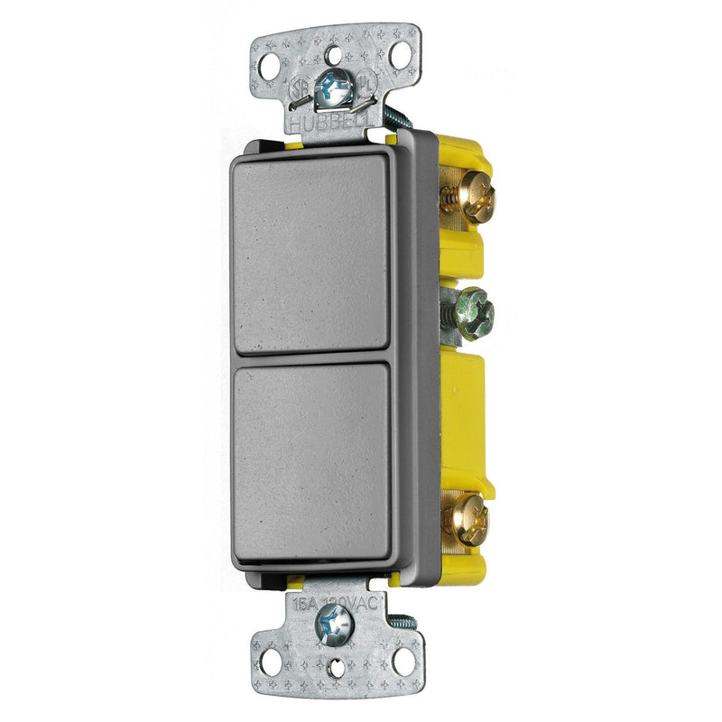 Hubbell RCD101GY 15 Amp Decora Single-Pole Rocker Combo Switch, Gray
