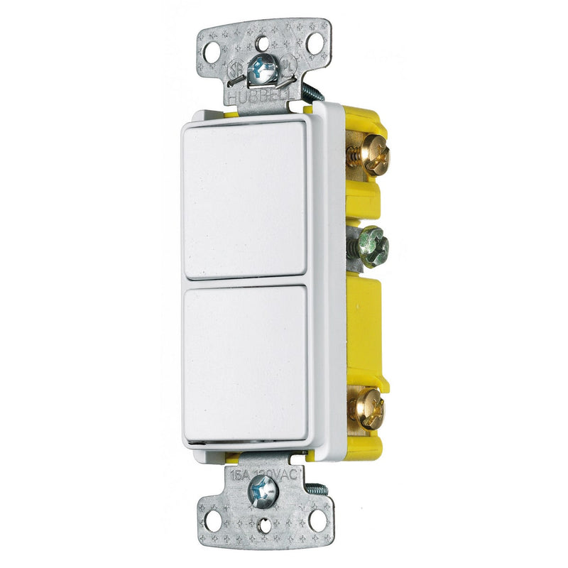Hubbell RCD101W 15 Amp Decora Single-Pole Rocker Combo Switch, White