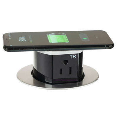 Hubbell RCT600ALU Countertop Pop Up Power Outlet, USB-AC, QI, Aluminum, Wireless Phone Charging