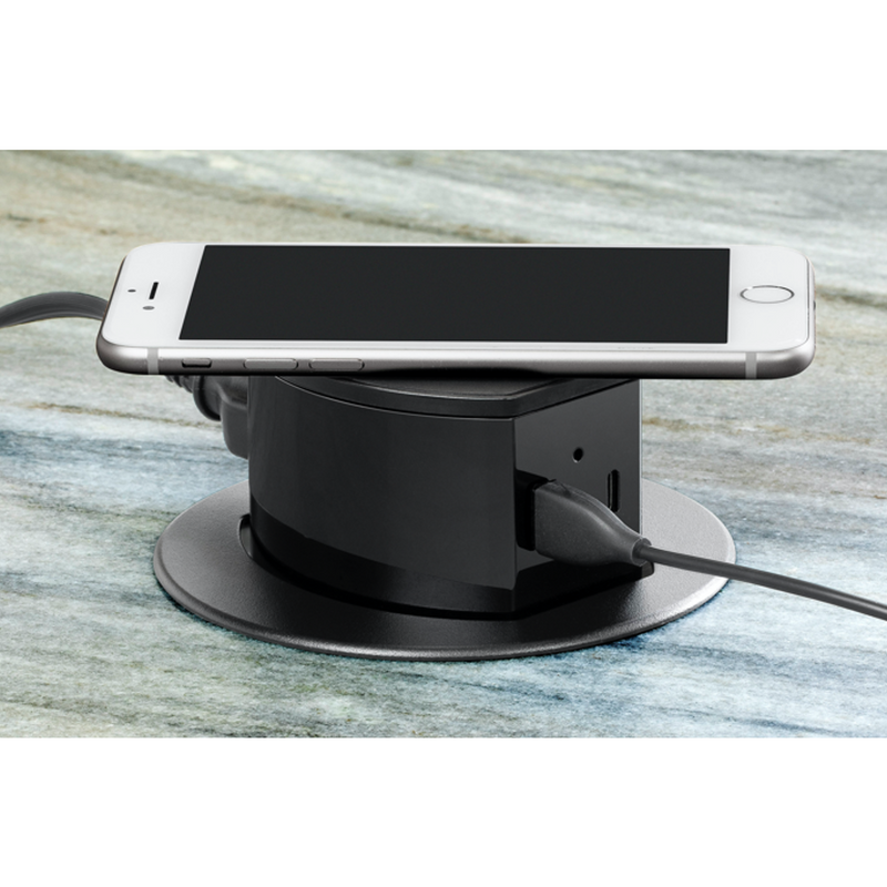 Hubbell RCT620BK Kitchen Pop Up Outlet, Wireless Phone Charging, USB Charging