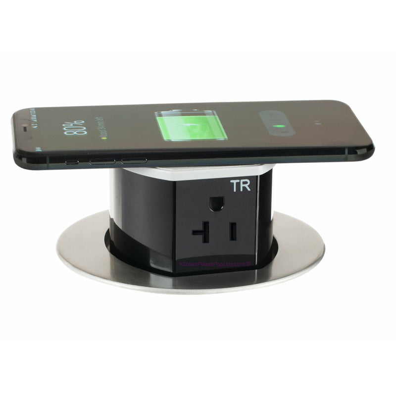 Hubbell RCT620ALU Countertop Pop Up Power Outlet, USB-AC, QI, Aluminum, Wireless Phone Charging