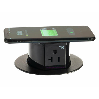 Hubbell RCT620BK Countertop Pop Up Power Outlet, USB-A/C, QI, Black, Wireless Phone Charging