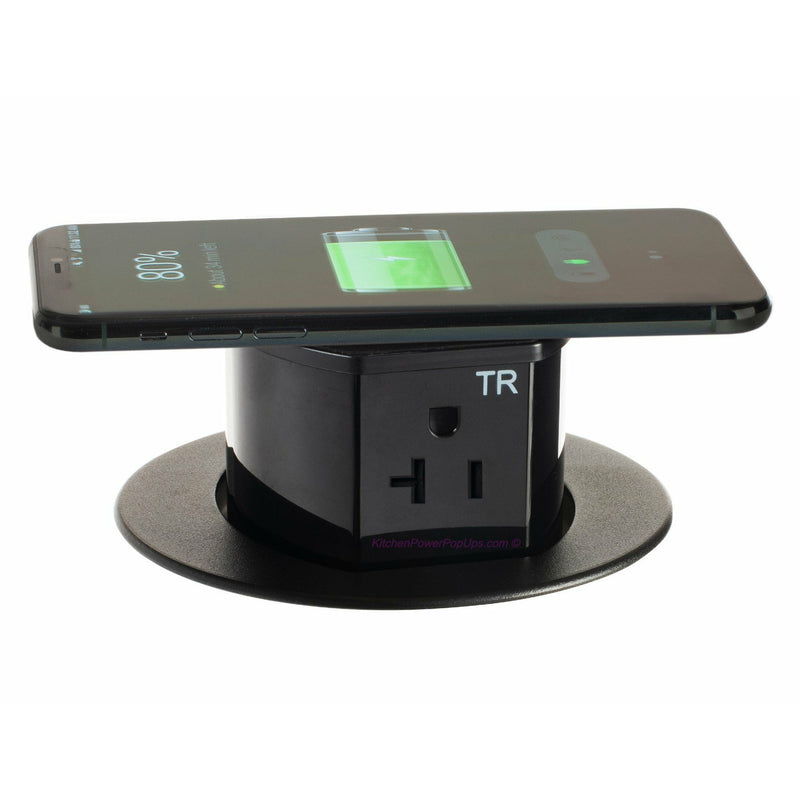 Hubbell RCT620BK Countertop Pop Up Power Outlet, USB-A/C, QI, Black, Wireless Phone Charging