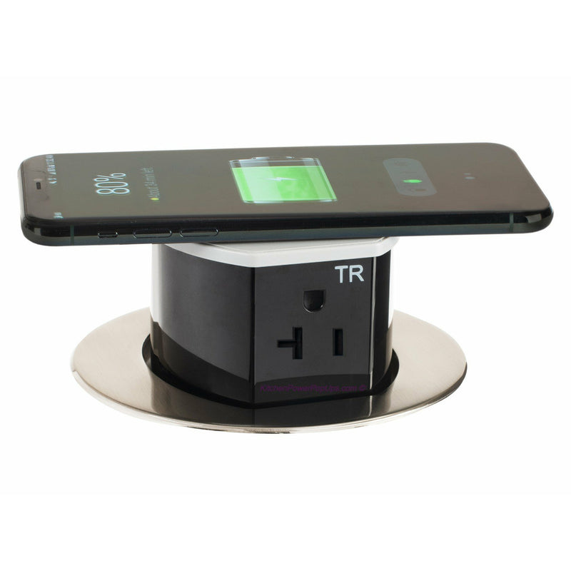 Hubbell RCT620NI Countertop Pop Up Power Outlet, USB-A&C, QI, Nickel, Wireless Phone Charging
