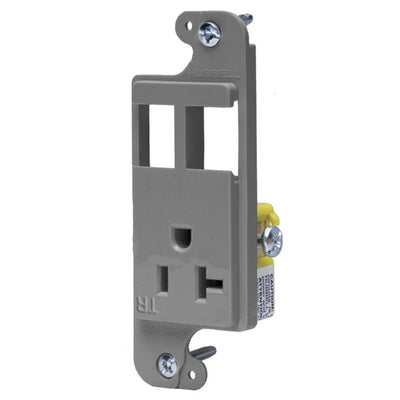 Hubbell RJ26GYTR Combo J-Load Media Outlet, 2 Custom Ports and 20A Receptacle, Gray