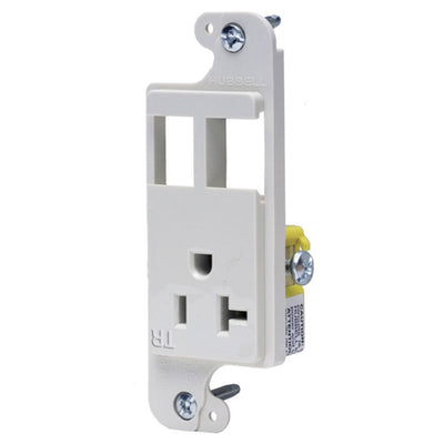 Hubbell RJ62WTR Combo J-Load Media Outlet, 2 Custom Ports and 20A Receptacle, White