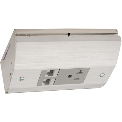 Under Cabinet Low Profile Power Outlet Box, Power and 2 Cat6, Stainless