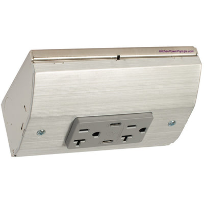 Under Cabinet Angled 2 Power Strip, Dual Charging USB-C (PD) Ports, Stainless