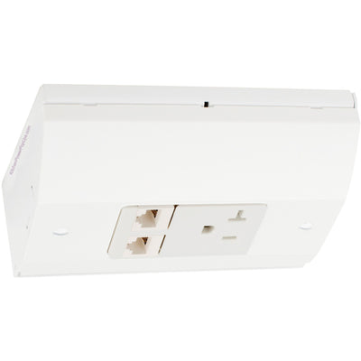 Under Cabinet Low Profile Power Outlet Box, Power and 2 Cat6, White