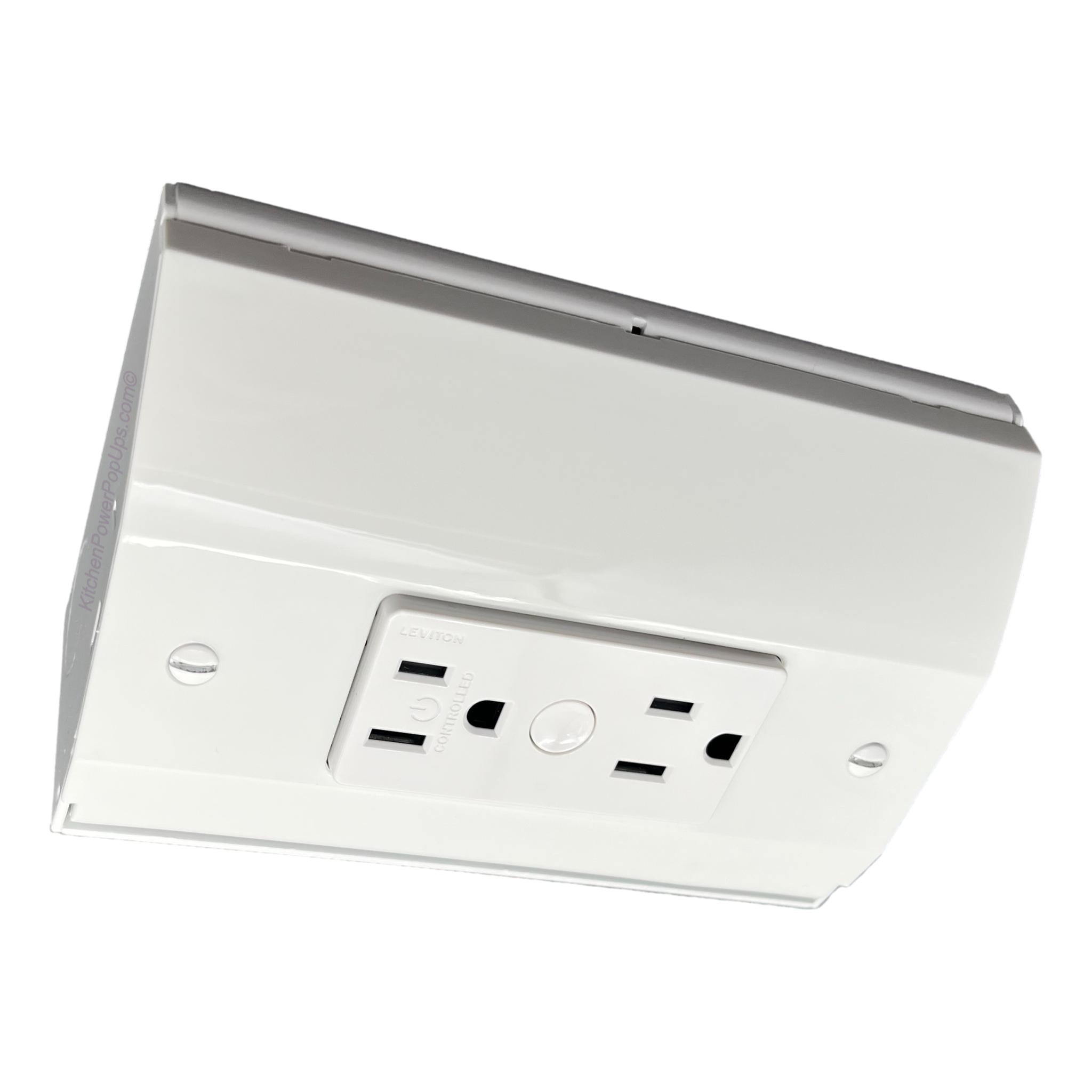 Under Cabinet Low Profile Power Outlet Box, GFCI and Switch, White