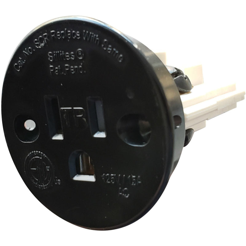 2" In-Cabinet Round Power Outlet, Black, Paintable Cap, 3-Pack