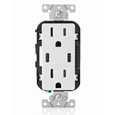 Leviton T5635-W 15A Dual USB-C 30W Charging Wall TR Outlet, White