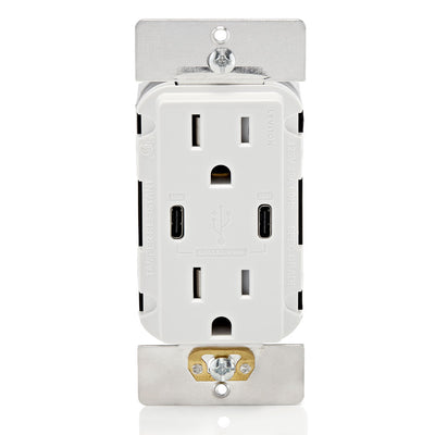 Leviton T5636-W 15A Dual USB-C 60W Charging Wall TR Outlet, White