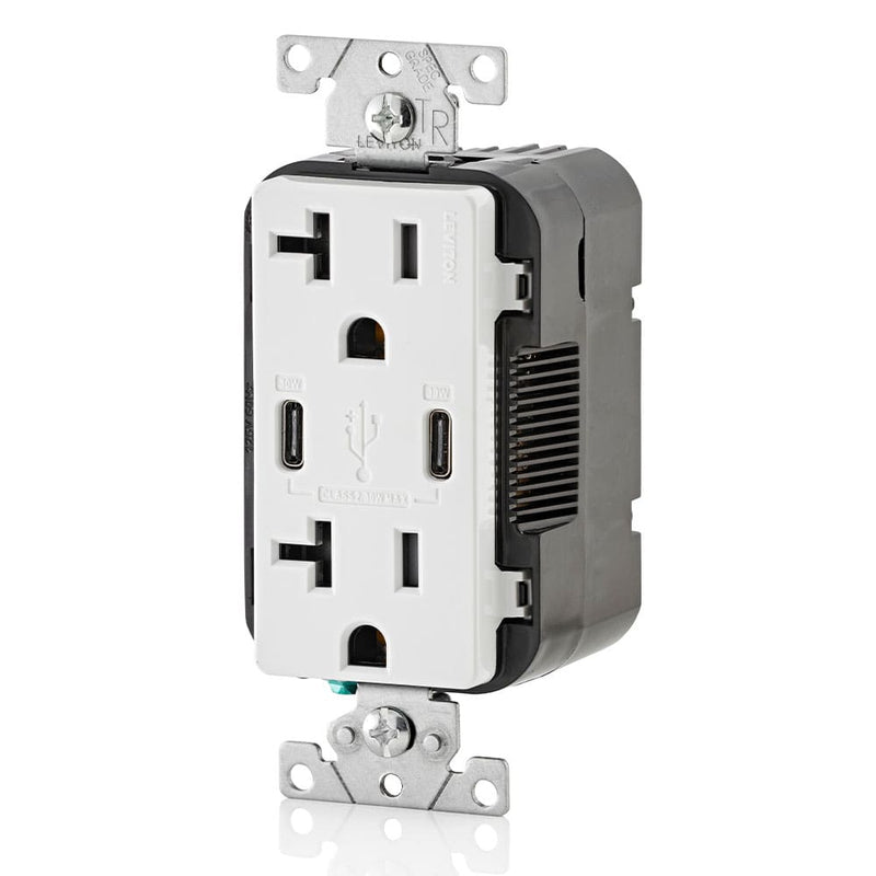 Leviton T5835-W 20A Dual USB-C Charging Wall TR Outlet, White