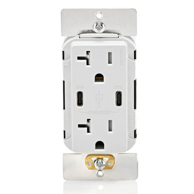Leviton T5836-W 20A Dual USB-C 60W Charging Wall TR Outlet, White