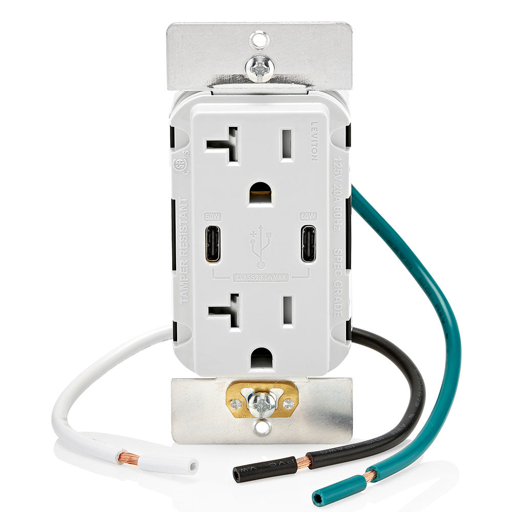 Leviton T5836-W 20A Dual USB-C 60W Charging Wall TR Outlet, White – Kitchen  Power Pop Ups