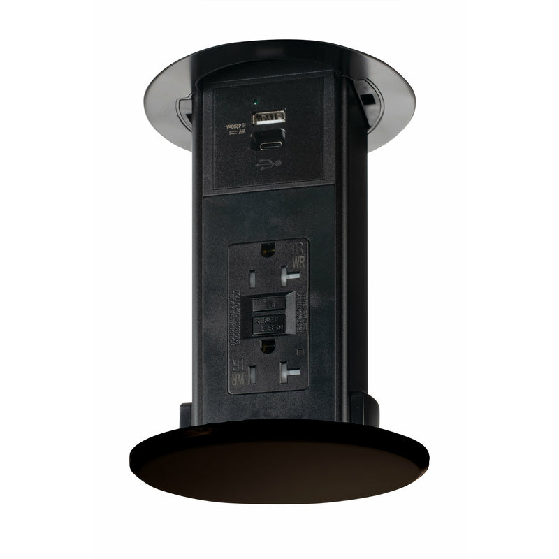 Lew Electric UCPDR-20-DB-GFI-USB Under Cabinet Low Profile Drop-Down GFCI Outlet, Charging USB, Brown