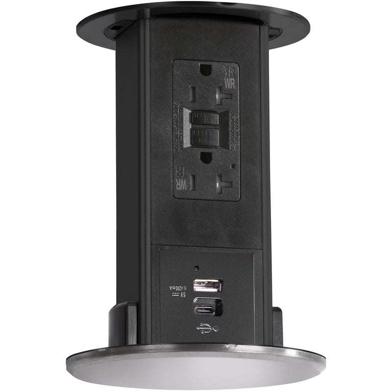 UCPDR-20-SS-USB-GFI Under Cabinet Pop Down GFI Power & 2 Charging USB