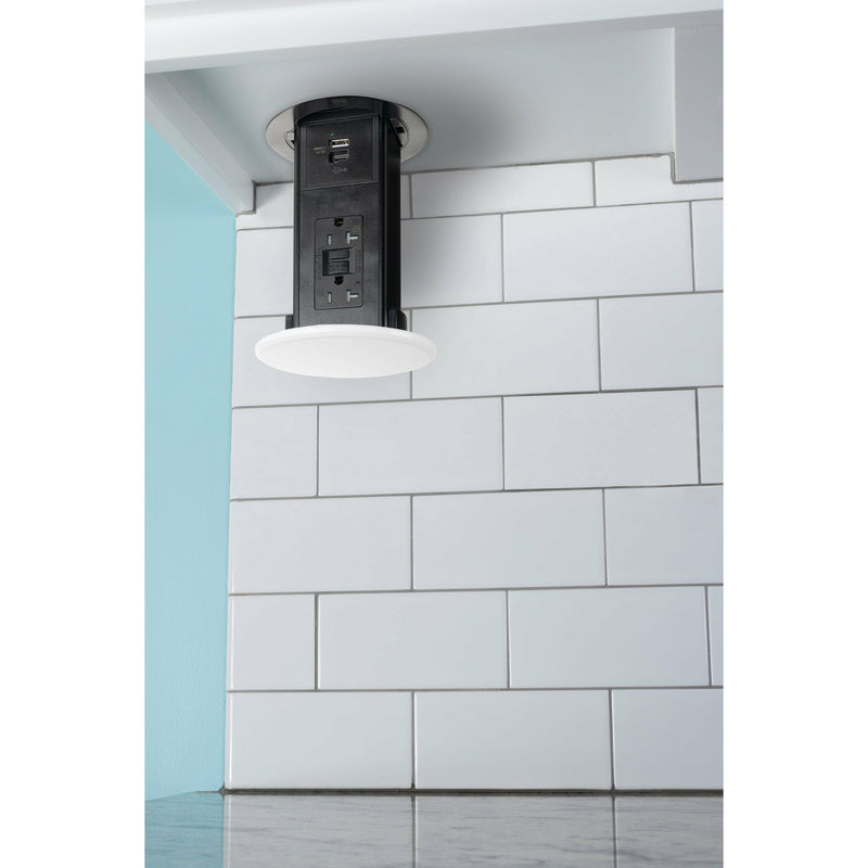 Under Cabinet Low Profile Drop-Down GFCI Outlet, Charging USB, White
