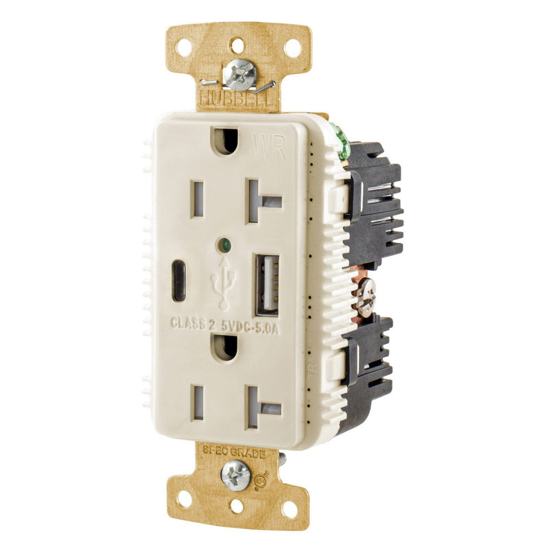 20A USB-C USB-A 5 Amp Charging Weather Resistant WR TR Outdoor Outlet, Light Almond