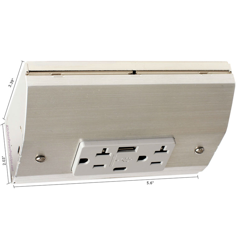Under Cabinet Angled Power Strip, Charging USB-A and USB-C, Stainless