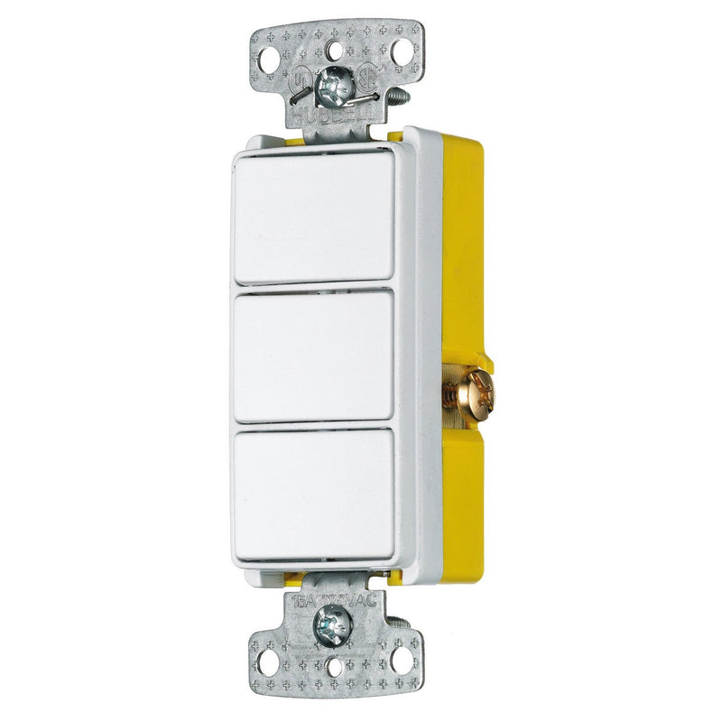 Hubbell RCD111W 15 Amp Decora Triple Single-Pole Rocker Switch, White