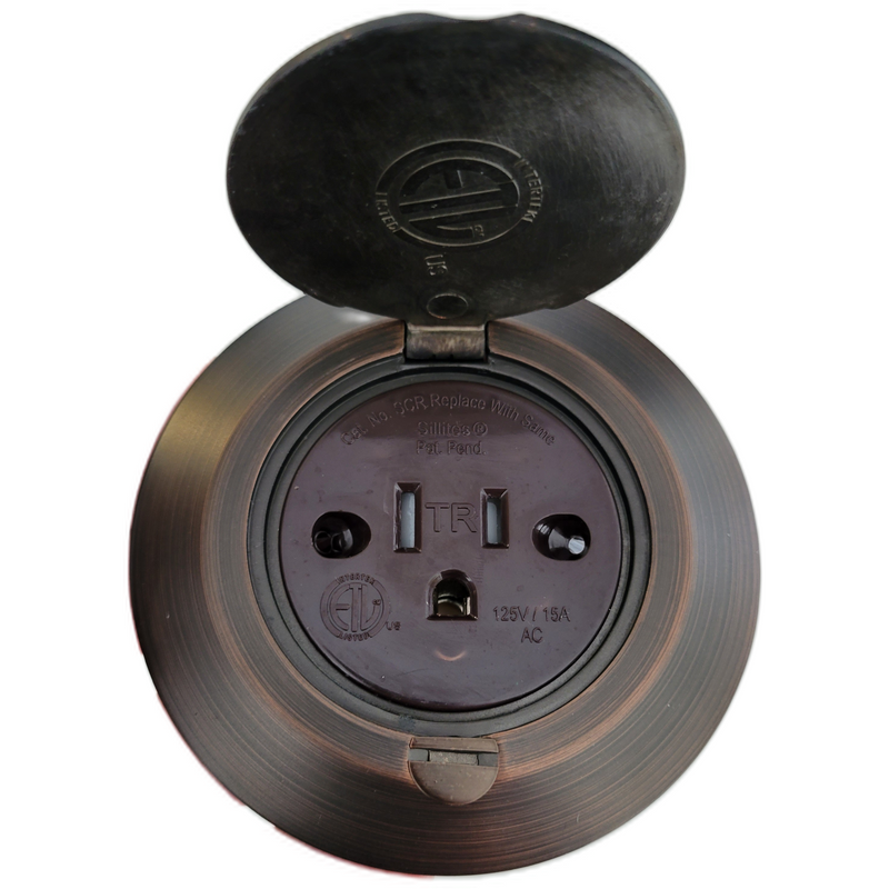 Single Receptacle 3.75" Round Floor Box, Antique Bronze, Brown Outlet